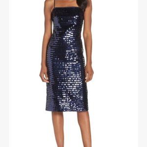ELIZA J Blue Sequined Straight-Neck Sheath Dress